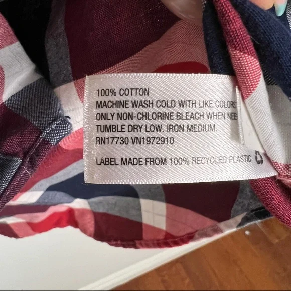 Merona Long Sleeve Plaid Button Down Shirt Men’s Size Medium Red White Blue - Picture 6 of 6